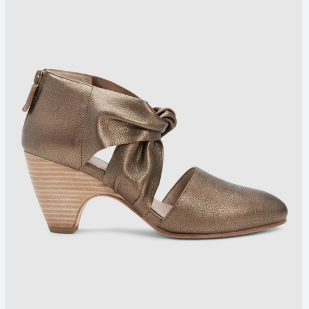 Eileen Fisher 'Mary' Twist Front Metallic Leather Wedge Pump - Bronze - Picture 1 of 16